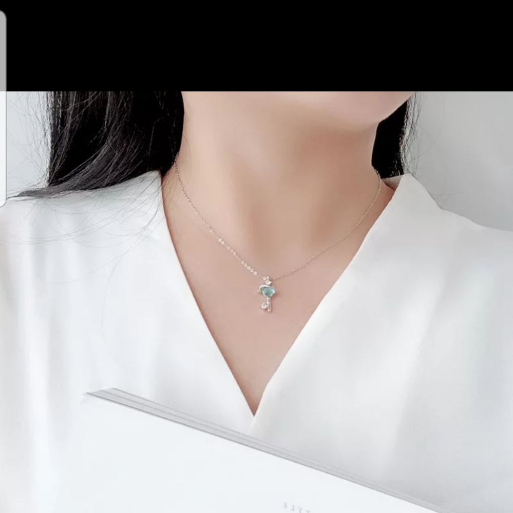 Silver Key water drop longsterling silver necklace - Picture 5 of 8